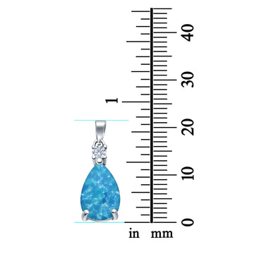 Pear Shape Lab Created Blue Opal Charm Pendant 925 Sterling Silver (21.5mm)